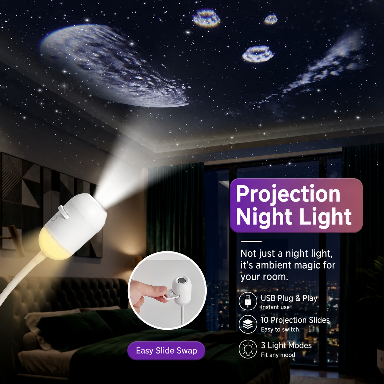 Galaxy Projector for Home – Mini Star Projector, Crystal Clear Picture, Night Light for Bedroom & Ceiling