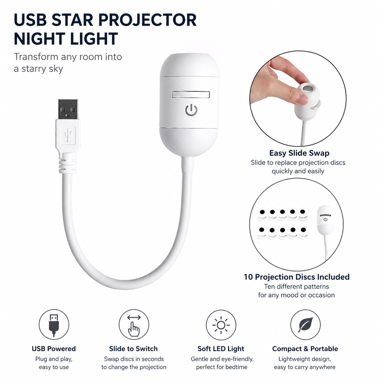 Galaxy Projector for Home – Mini Star Projector, Crystal Clear Picture, Night Light for Bedroom & Ceiling
